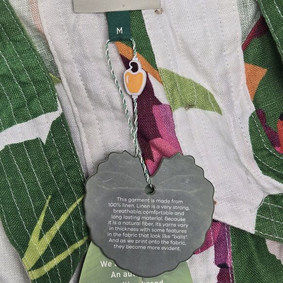 Farm Rio Womens White Tropicalistic Linen Button Mini Dress Medium Floral Beachy - Picture 9 of 13